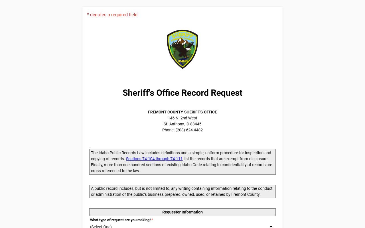 Fremont County JustFOIA public records request form launch