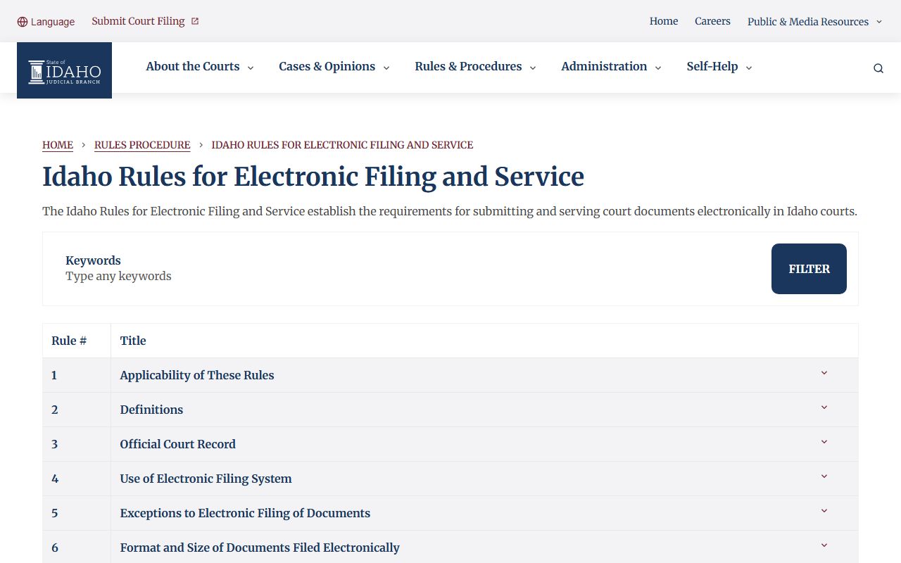 Fremont County court records electronic filing rules in Idaho