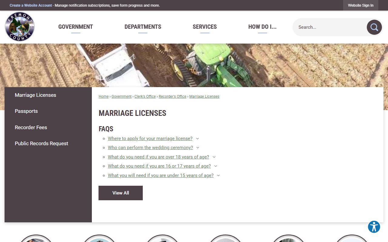 Fremont County marriage license page for courthouse services