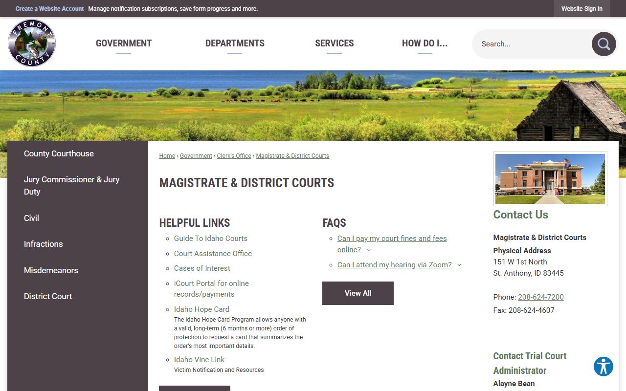 Fremont County court records Magistrate and District Courts page
