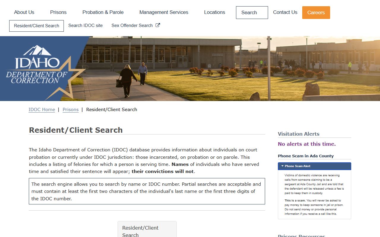 Fremont County inmate records Idaho DOC resident client search