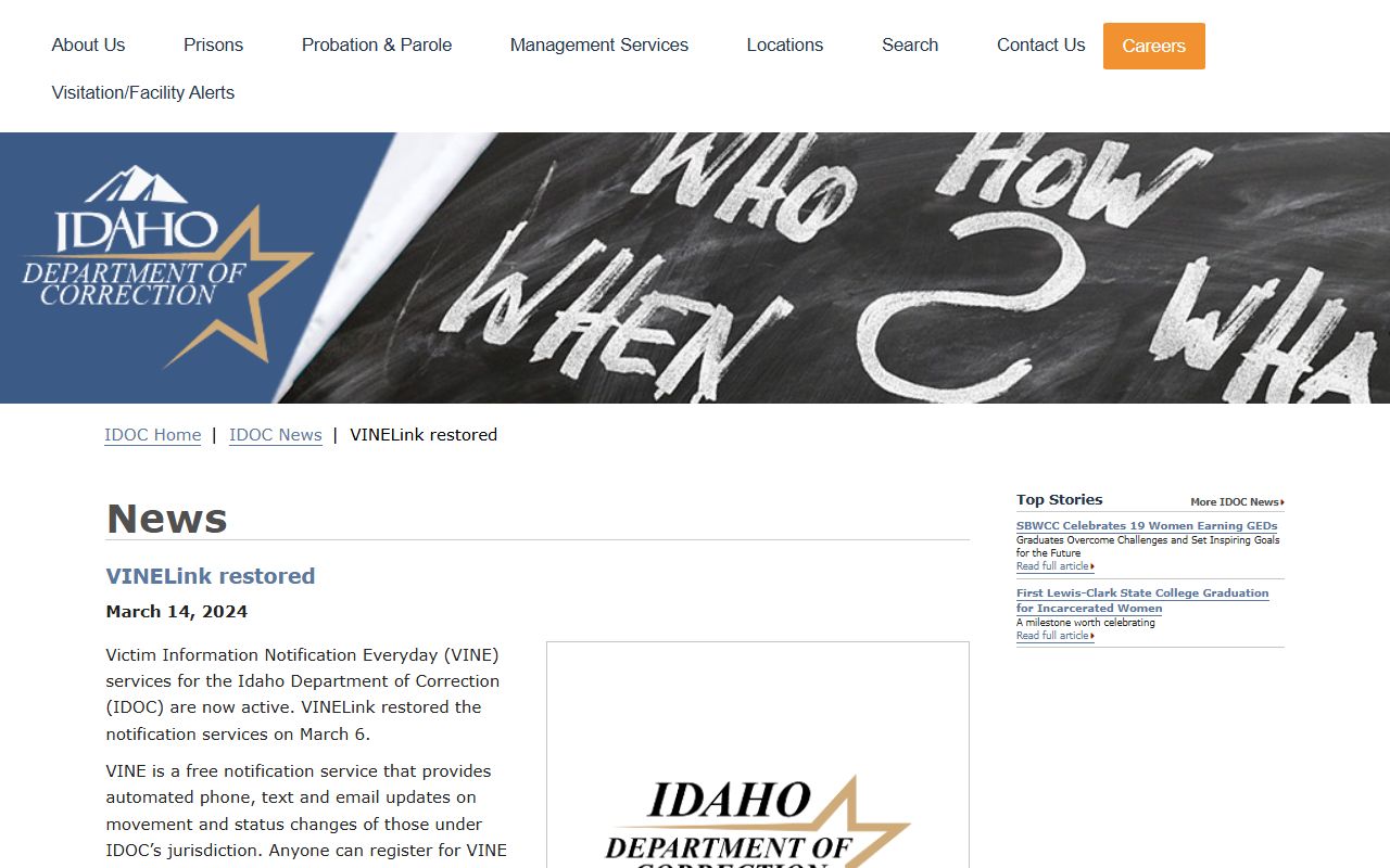 Fremont County inmate records VINELink custody notification