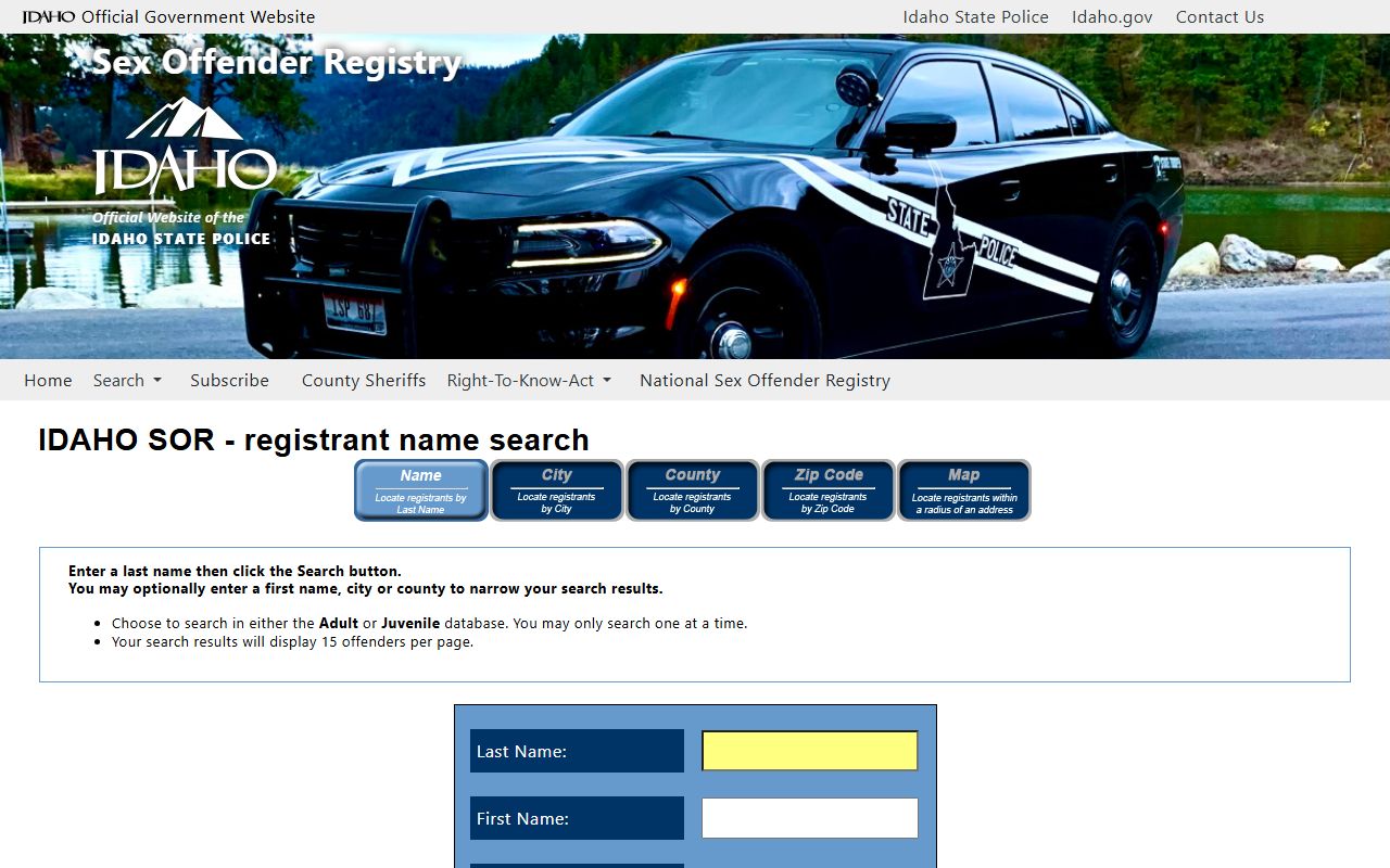 Fremont County inmate records sex offender name search fields