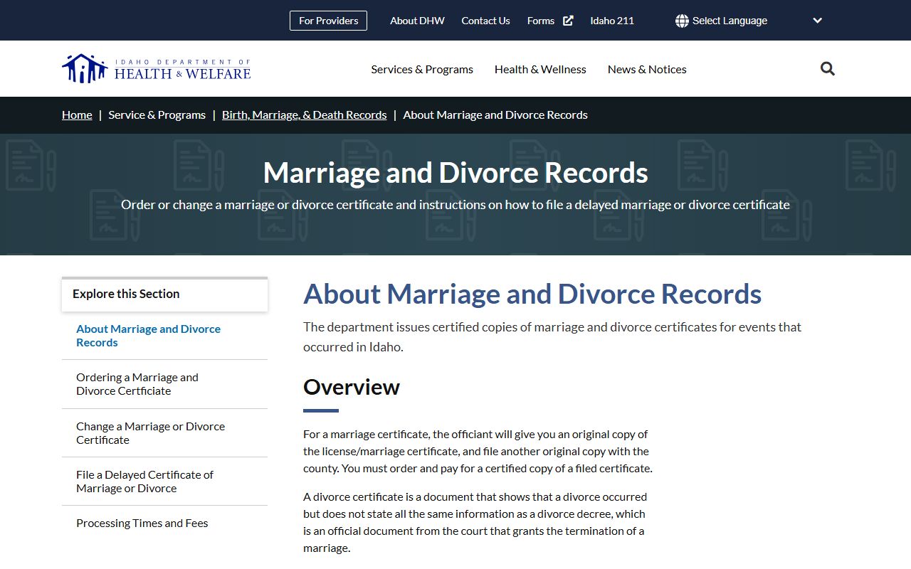 Fremont County marriage and divorce records DHW certificate distinction