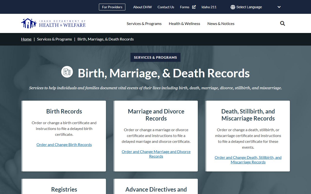 Fremont County marriage and divorce records Idaho vital records office