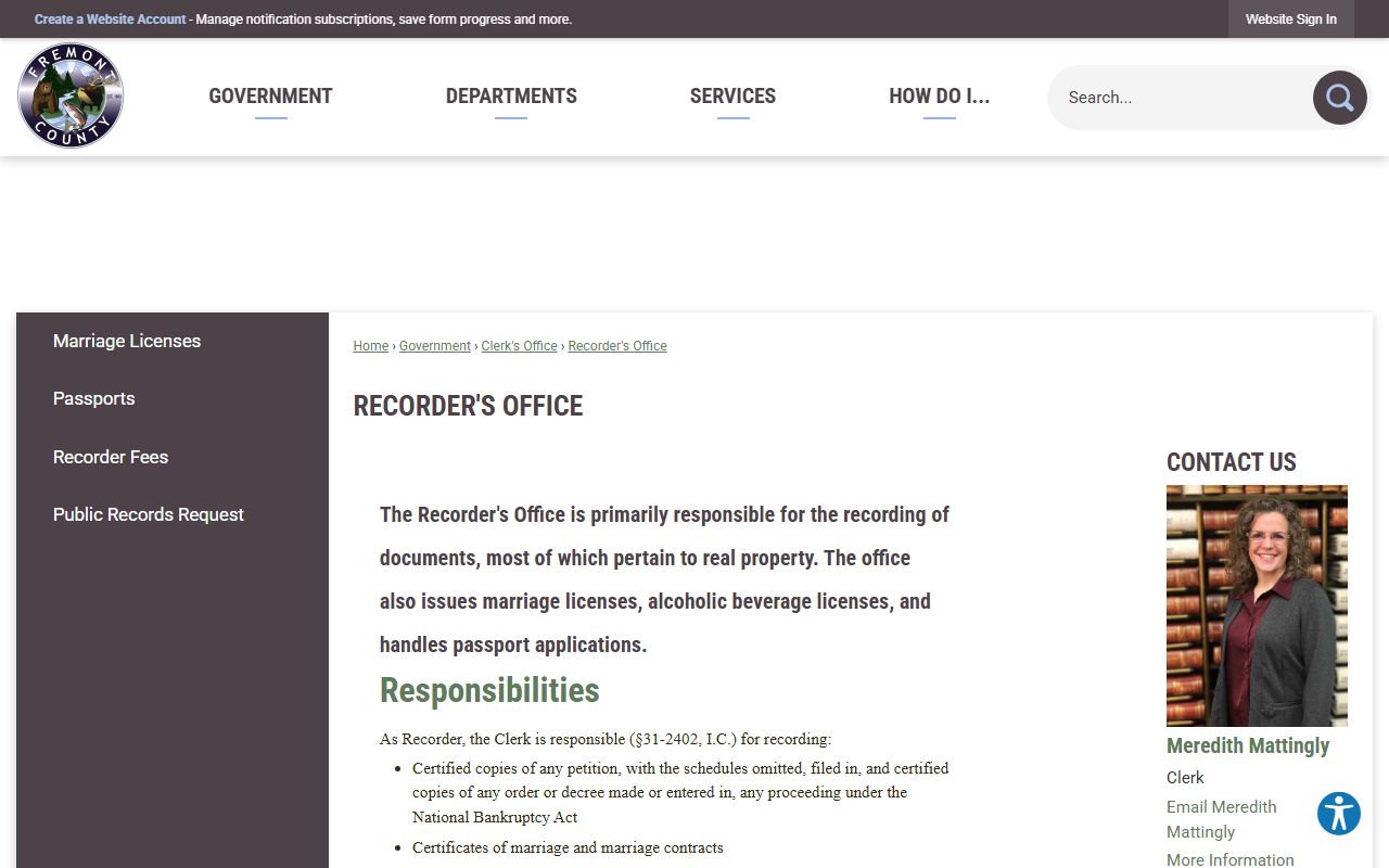 Fremont County marriage and divorce records Recorder Office