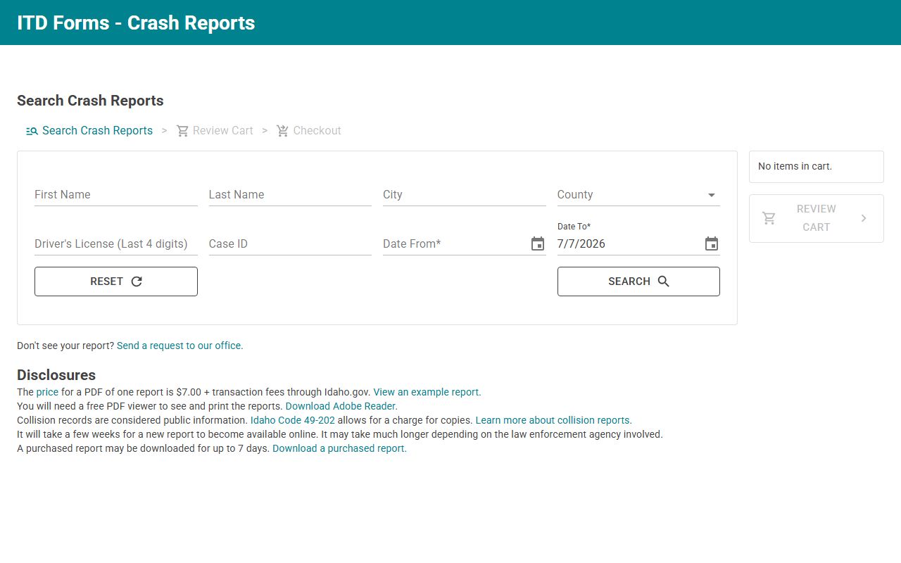 Fremont County traffic court records Idaho crash report portal