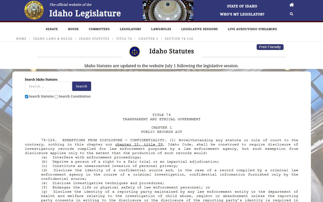Fremont County warrant records Idaho law enforcement exemption